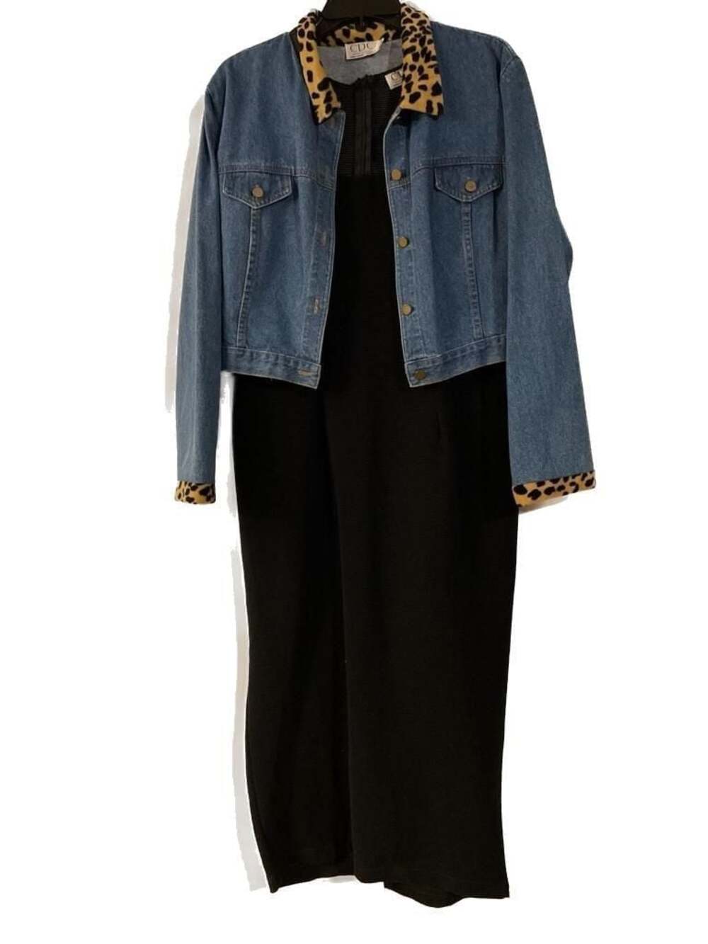 Vintage CDC Caren Desiree Company 2-Piece Set: Cropped Leopard Trim Denim Jacket